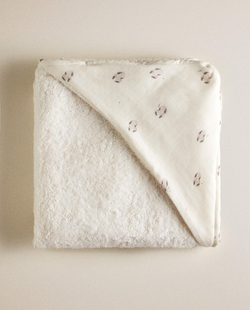 Zara Home Детское полотенце с капюшоном из хлопка, кремовый, 80x80 см