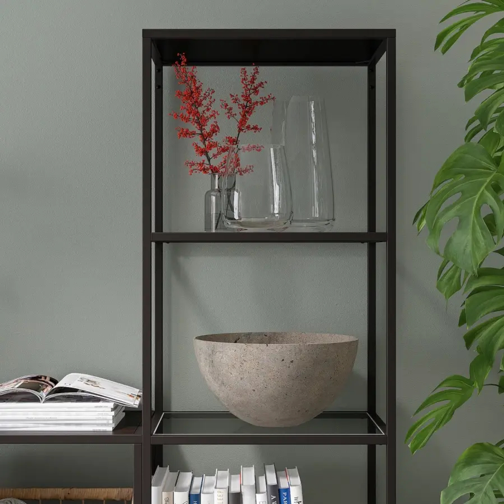 Стеллаж - IKEA VITTSJÖ/VITTSJO, 202х36х175 см, черно-коричневый/стекло, ВИТШЁ/ВИТШЕ ИКЕА