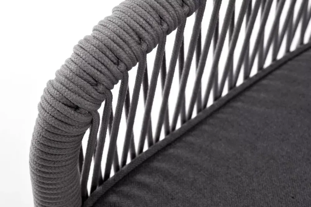 "Канны" диван 3-местный плетеный из роупа, каркас алюминий белый муар, роуп светло-серый круглый, ткань серая 017