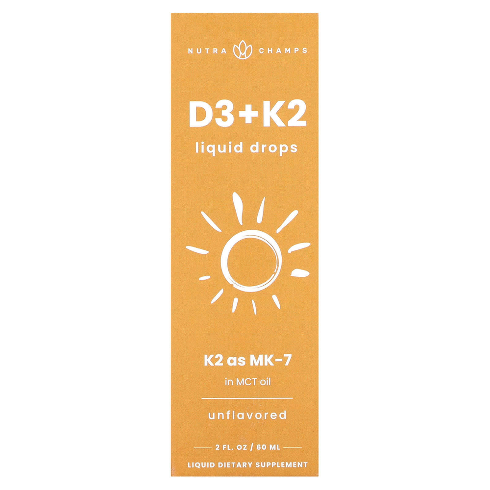 NutraChamps, Жидкие капли D3 + K2, без добавок, 60 мл (2 жидк. унц.)