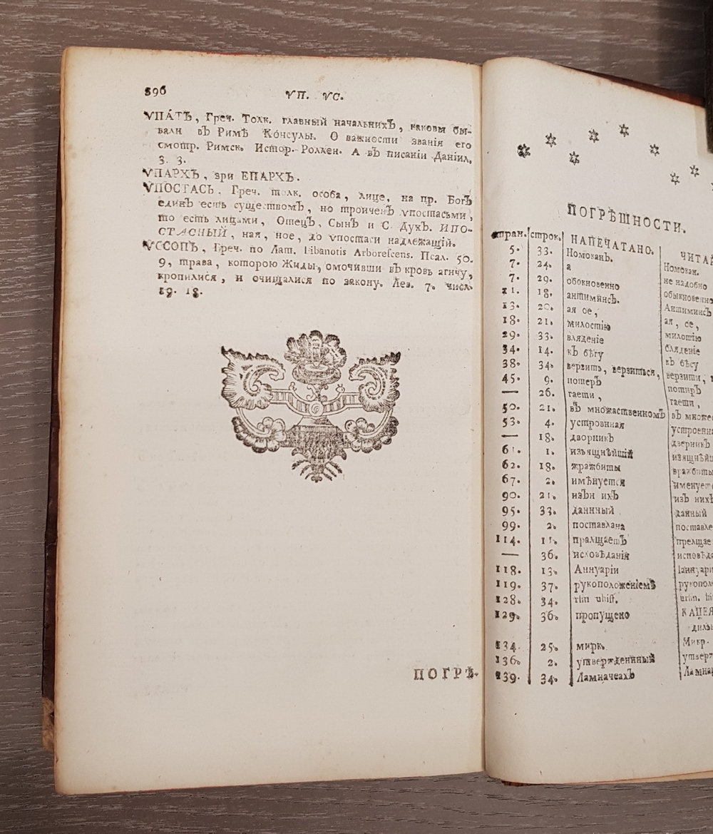 "Церковный словарь, или Истолкование речений славенских древних, и Продолжение церковного словаря". Петр Алексеев. 1773 г.
