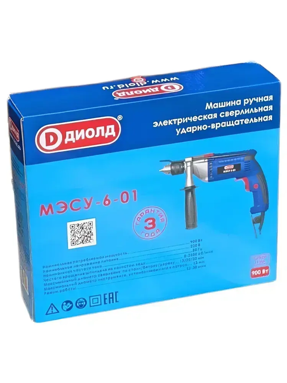 Дрель ударная сетевая ДИОЛД МЭСУ-6-01, 900Вт, 2500 об/мин, 40000 уд/мин