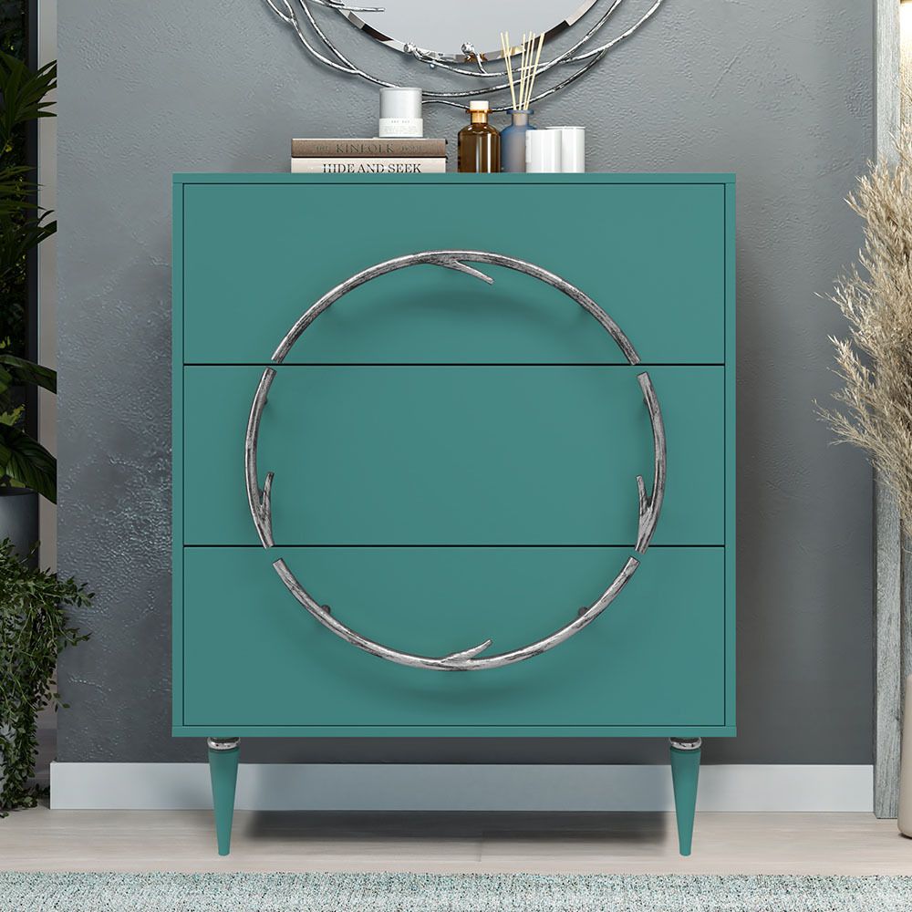 Комод Арт Колор matte Классик Сильвер с 3 ящиками Пастельно-синий матовый