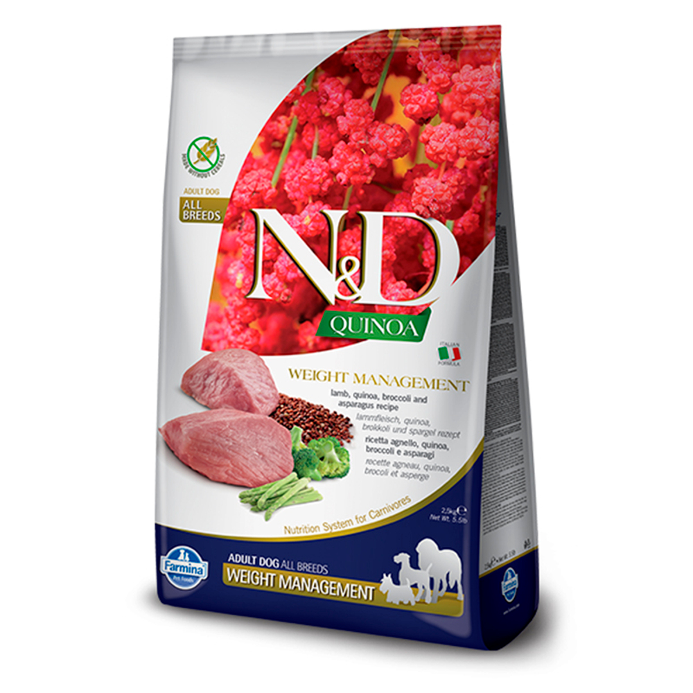 Сухой корм Farmina N&D QUINOA LINE ягненок с киноа для взрослых собак, контроль веса, 2,5 кг.