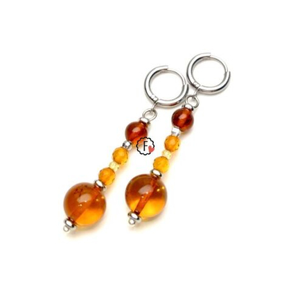 Серьги с янтарными шариками коньячного цвета