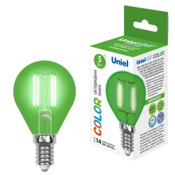 LED-G45-5W-GREEN-E14 GLA02GR Лампа светодиодная. Форма шар. Серия Air color. Зеленый свет. Картон. ТМ Uniel
