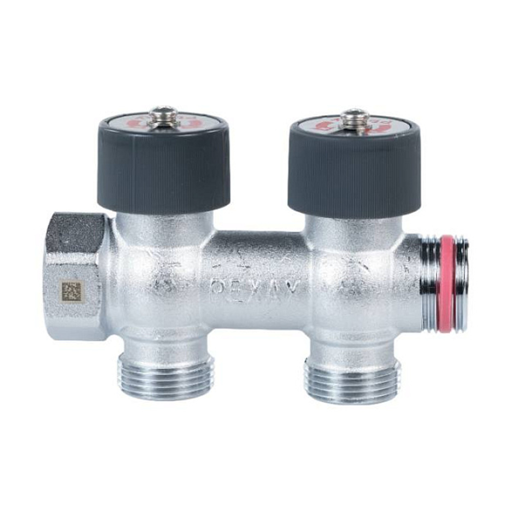 Коллектор регулирующий проходной РЕХАУ - 3/4" (ВР/НР) на 2 контура 3/4"ЕК (Евроконус)