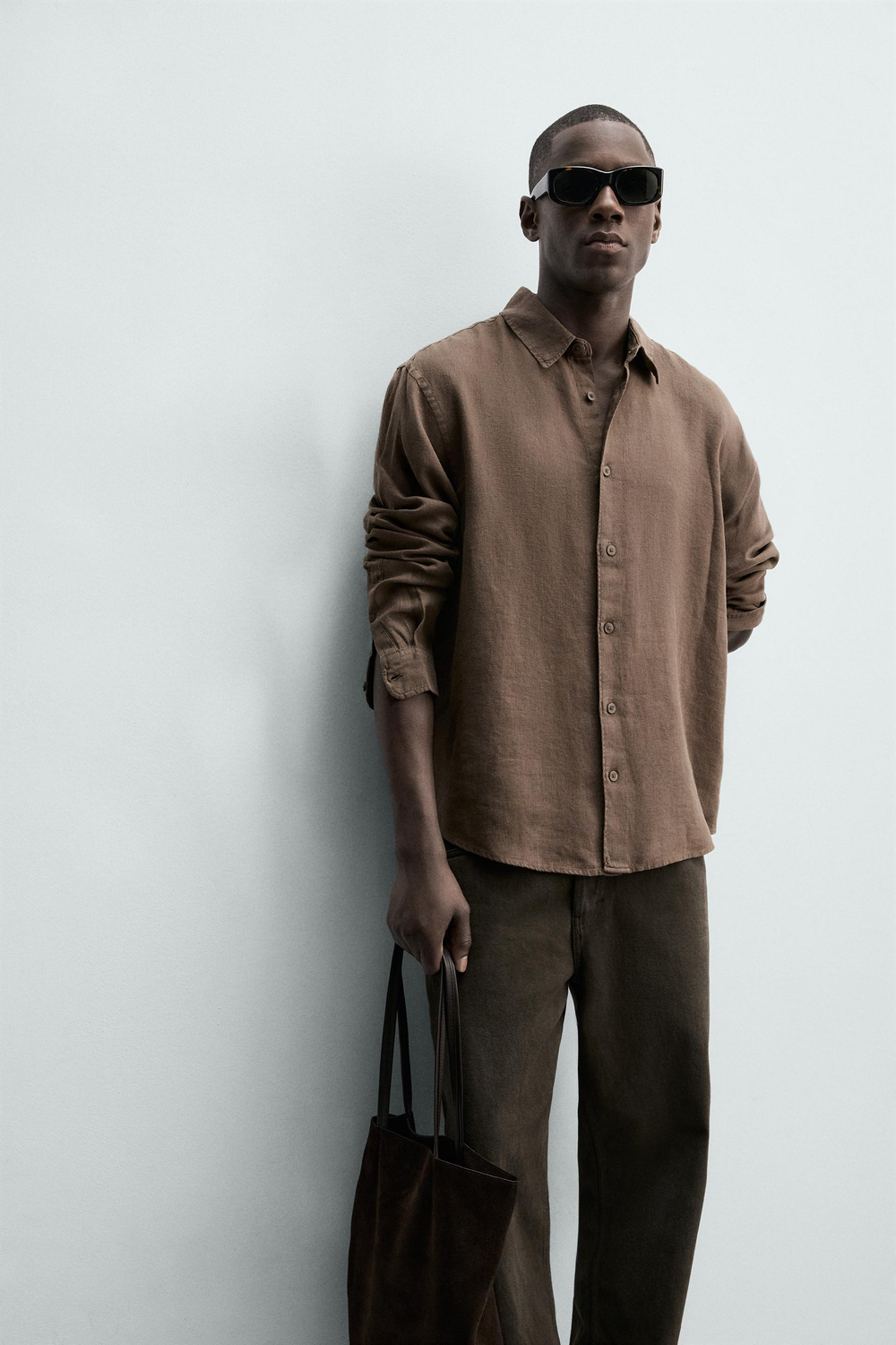 ZARA РУБАШКА ИЗ 100% ЛЬНА, КОРИЧНЕВЫЙ