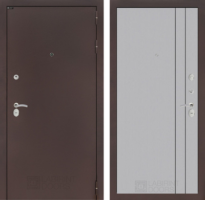 Входная дверь Лабиринт КЛАССИК антик медный - 10 Серый софт рельеф