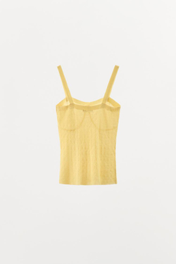 ZARA ТРИКОТАЖНЫЙ ТОП С ПЛИССИРОВКОЙ, ЖЕЛТЫЙ