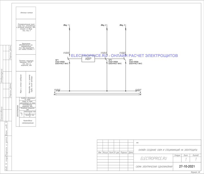 Шкаф АВР 1600А 3 ввода IP54 без секционного автомата Schneider Electric