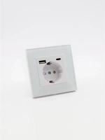 Розетка с заземлением одинарная из стекла с USB и Type-C