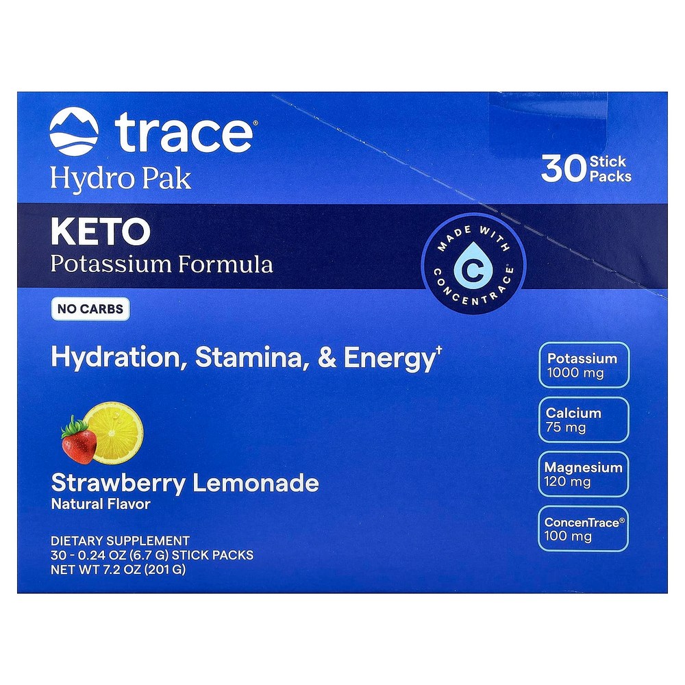 Trace, Hydro Pak Keto, со вкусом клубничного лимонада, 30 стик-пакетов по 6,7 г (0,24 унции)