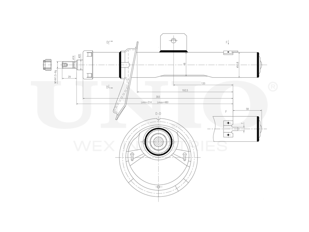 Амортизатор масляный передней подвески правый UNIO SAB-20005
