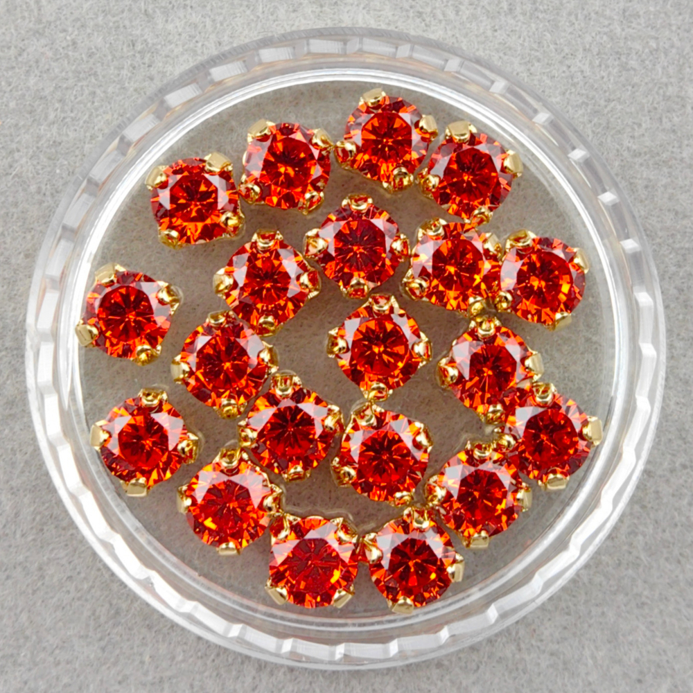 Фианиты шатоны в оправах, Orange/Gold 14k