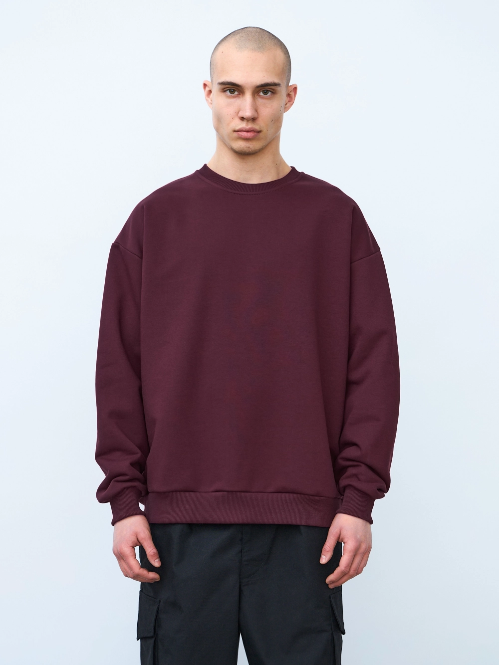 Свитшот оверсайз, с начесом (бордовый)