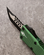 Автоматический складной нож Microtech Mini Troodon Black Hellhound VG-10 819-1ODS (черный-зеленый) фронталка/выкидуха