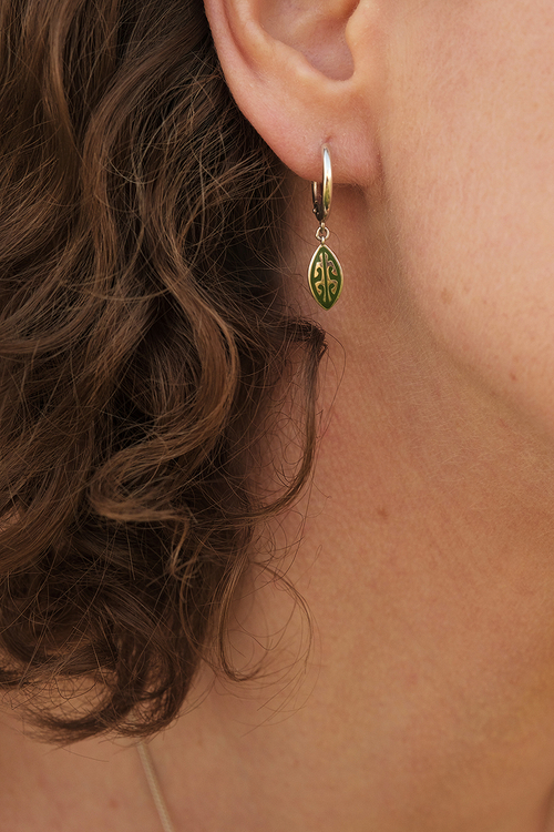 Серьги-кликеры ЛИСТИКИ зеленые