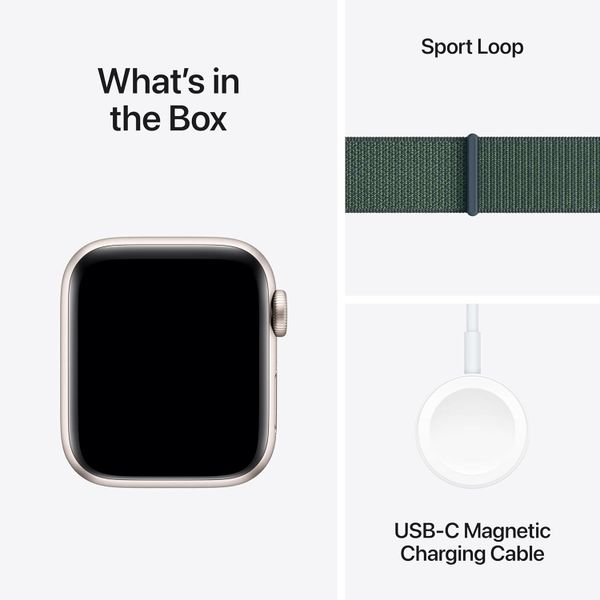 Умные часы Apple Watch SE 2024 40 мм из алюминия цвета «сияющая звезда», нейлоновый браслет зеленого цвета