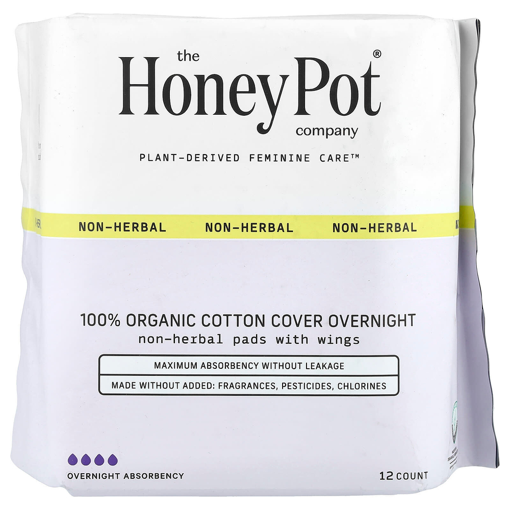 The Honey Pot Company, органические прокладки с крылышками, не на травяной основе, ночные, 12 шт.
