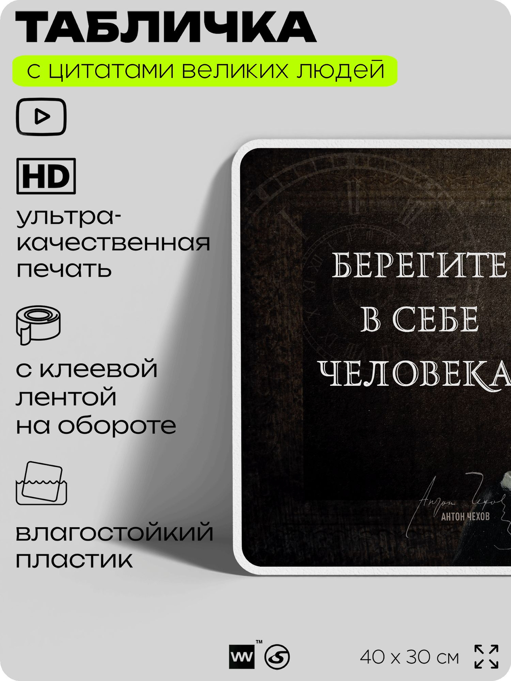 Литературный постер с цитатой А. П. Чехова для школы, на стену, на пластике, для интерьера, 40х30 см, Silver Plane x Айдентика Технолоджи
