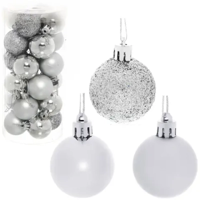 Новогодние шары 4 см (набор 24 шт) «Микс фактур», серебро