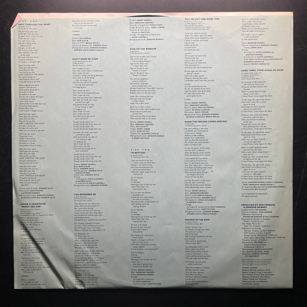 Jennifer Warnes ‎– Shot Through The Heart (США 1979г.)