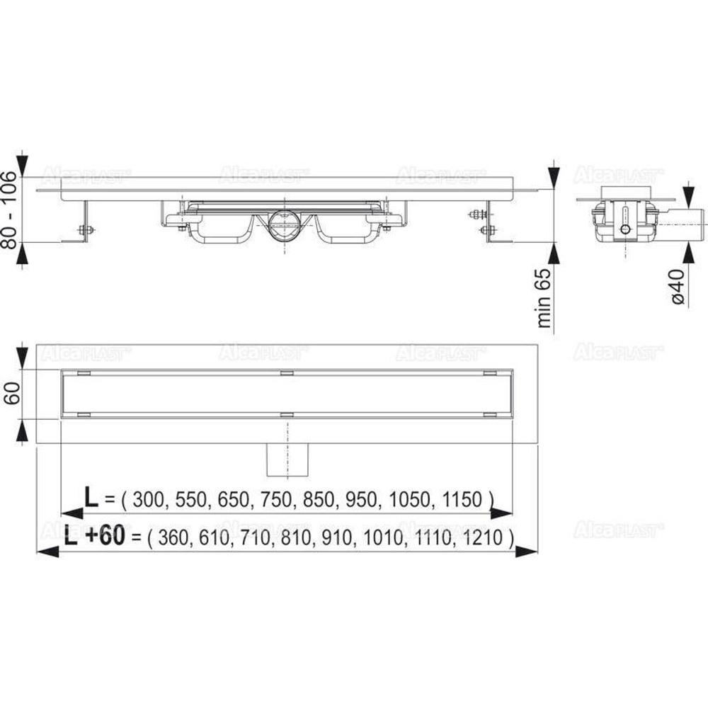 Professional Low - Водоотводящий желоб с порогами для цельной решетки, арт. APZ106-750