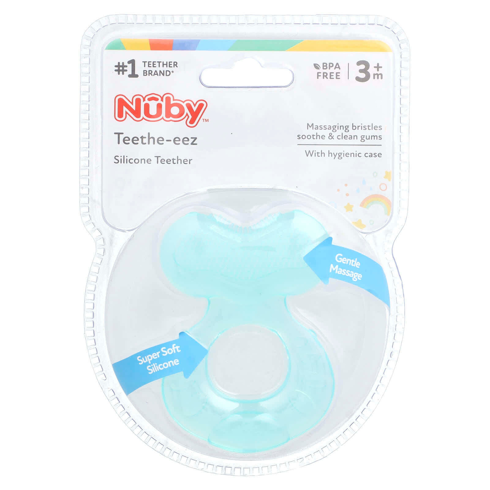 Nuby, Силиконовый прорезыватель для зубов, Teethe-eez, для детей от 3 месяцев, цвет морской волны, набор из 2 предметов