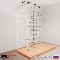 Шведская стенка Sv Sport усиленная 63440 (Турник рукоход/Канат/Лестница/Мат 2м/Канатный лаз)