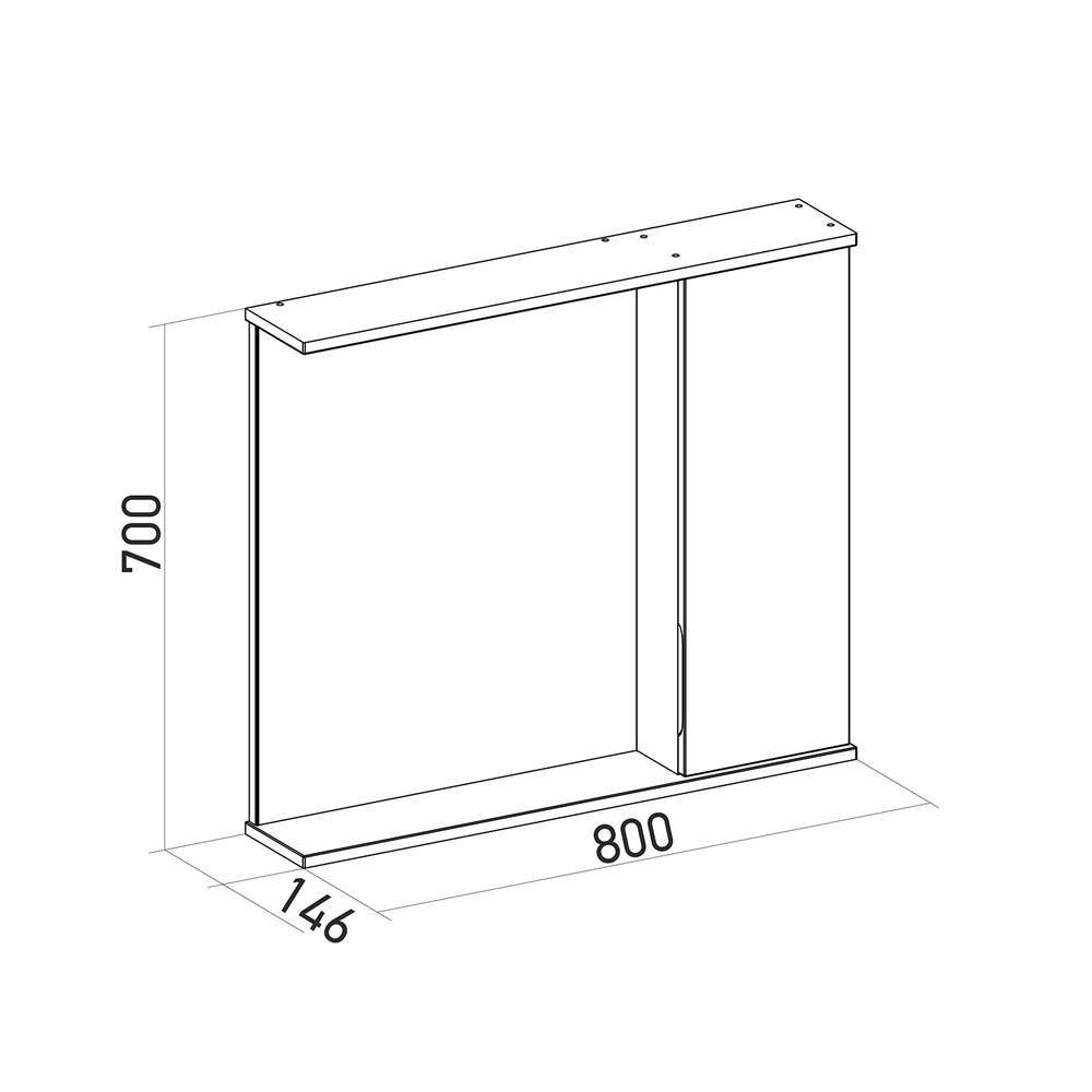 Зеркальный шкаф "Лайн-80" правый с подсветкой (ПВХ)