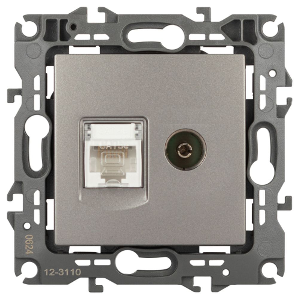 Розетка ЭРА Серия 12 12-3110-16 комбинированная RJ45+TV, титан | ЭРА 12 Титан
