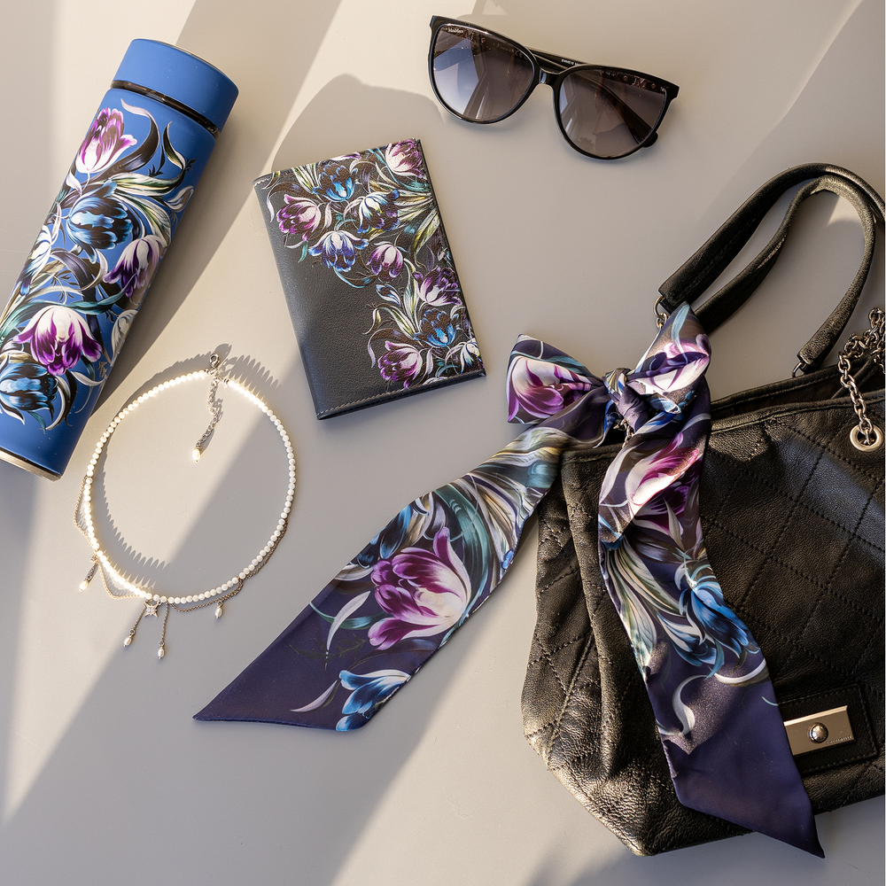 Твилли «Жостово» синяя Тюльпаны