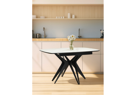 Керамический стол Woodville Риполь 160(205)х89 белый мрамор snow white, черный