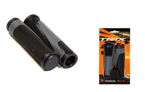 Грипсы TRIX, резиновые, 130мм, 2-х компонентные, с заглушками руля, черно-серые(100)