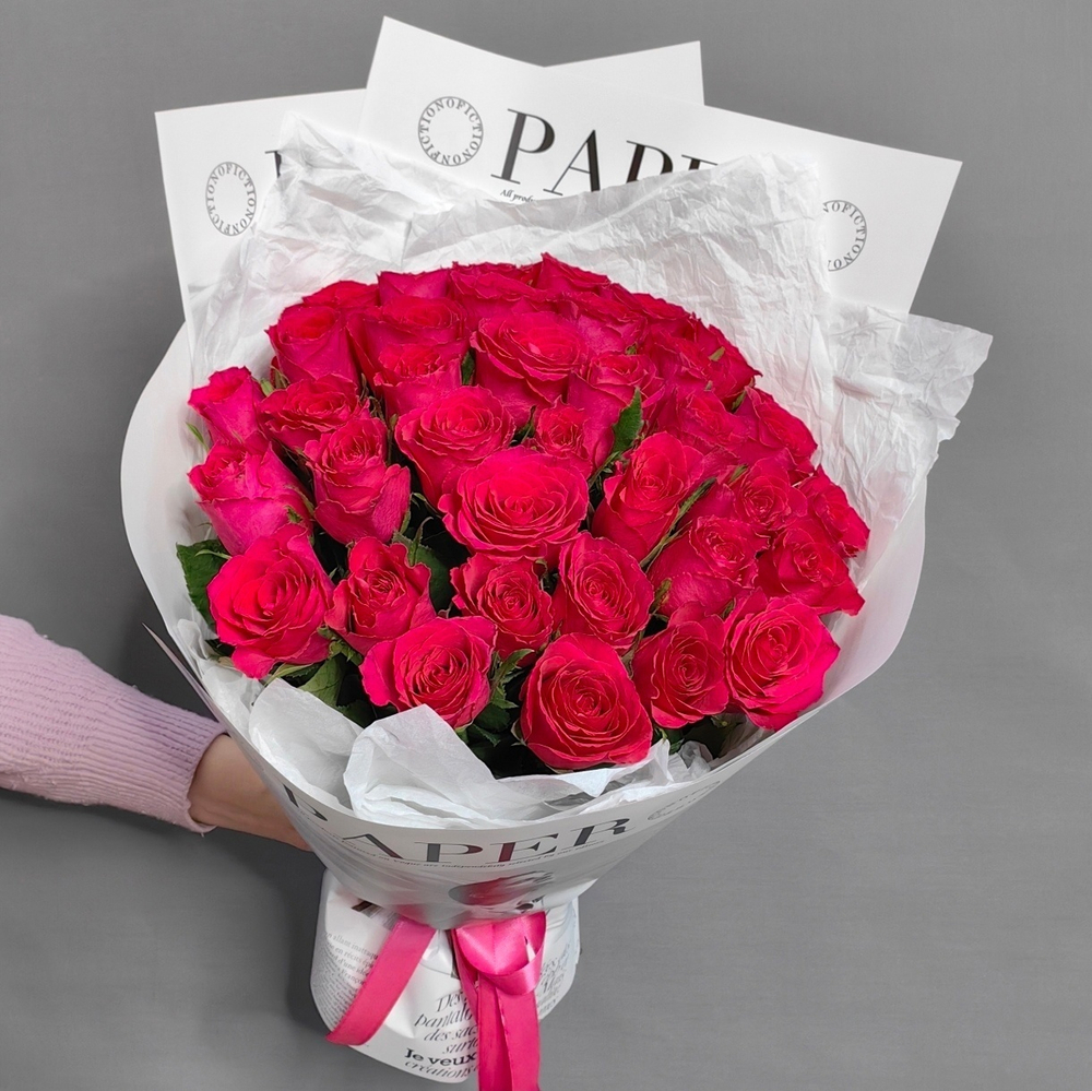 Букет из 37 розовых роз (Кения 40 см)