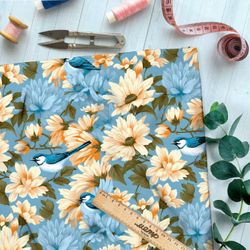 Ткань премиум интерлок птицы в цветах