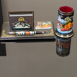 Набор письменный настольный с ручной росписью Палех "Тройка"