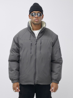 Куртка двухсторонняя мужская молодежная зимняя серого цвета 25308Sr