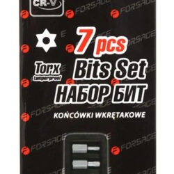 Набор бит TORX с отверстием и битодержателем,7пр.1/2''(L:30мм,Т25,Т30,Т40,Т45,Т50,Т55), в ложементе Forsage F-4074TH