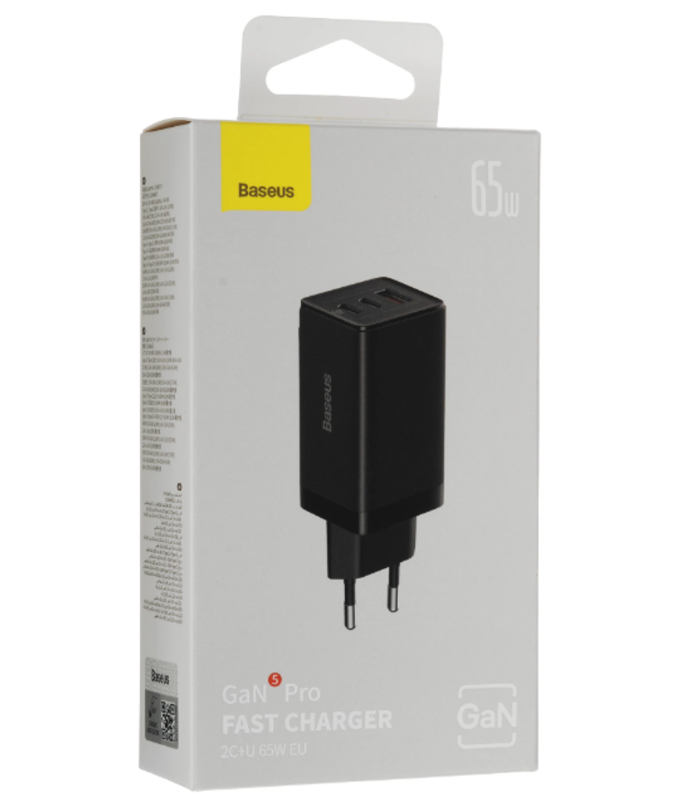 Сетевое зарядное устройство Baseus GaN5 Pro 2C+U 65W черный