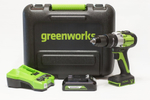 Дрель-шуруповерт 24V Greenworks GD24DD60K2 ударная б/щ 60Нм АКБ 2Ач и ЗУ кейс