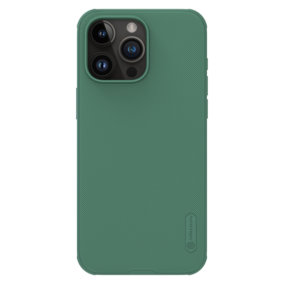 Двухкомпонентный чехол зеленого цвета (Deep Green) от Nillkin c поддержкой беспроводной зарядки MagSafe для iPhone 15 Pro Max, серия Super Frosted Shield Pro Magnetic Case