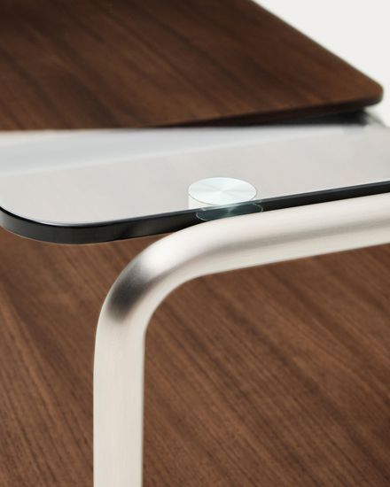 Журнальный столик Tarsel из закаленного стекла с подносом из орехового шпона