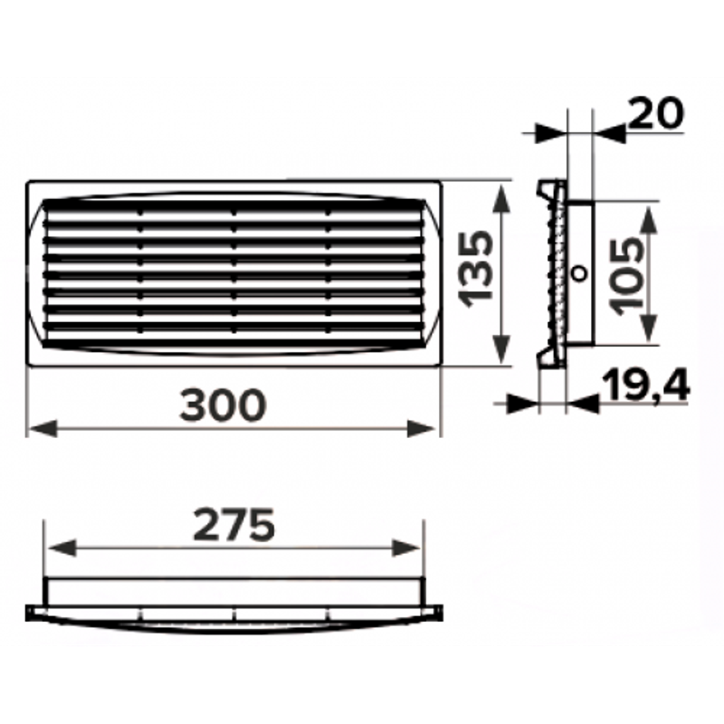 Переточная дверная решетка пластиковая серии 3013,5ДП