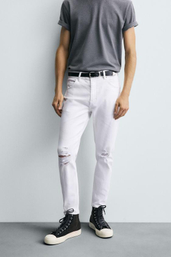 ZARA ДЖИНСЫ SKINNY FIT С РАЗРЕЗАМИ, БЕЛЫЙ