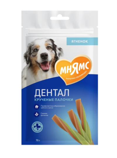 Лакомство Мнямс ДЕНТАЛ для собак "Крученые палочки" с ягненком и мятой 70 г