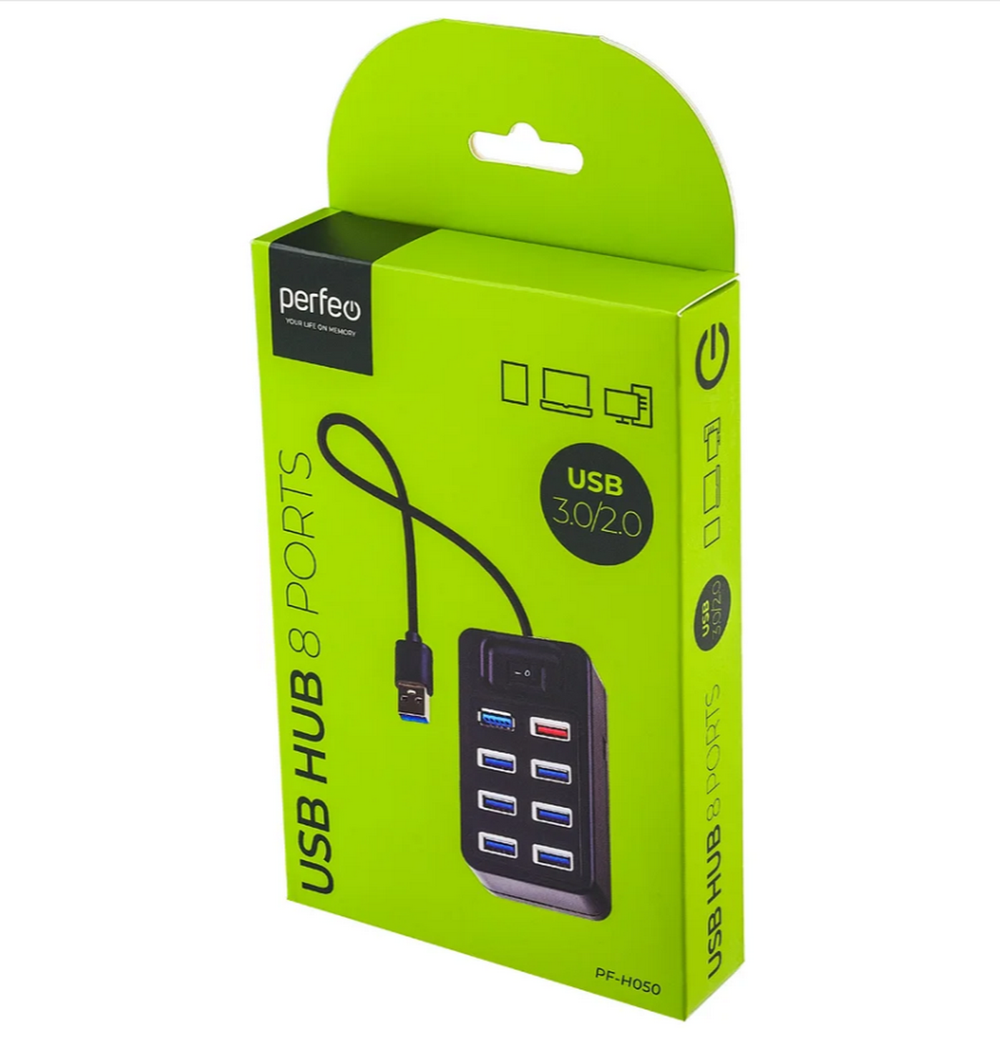 Картридер USB - Xaб Perfeo PF-H050 8 портов USB3.0/2.0