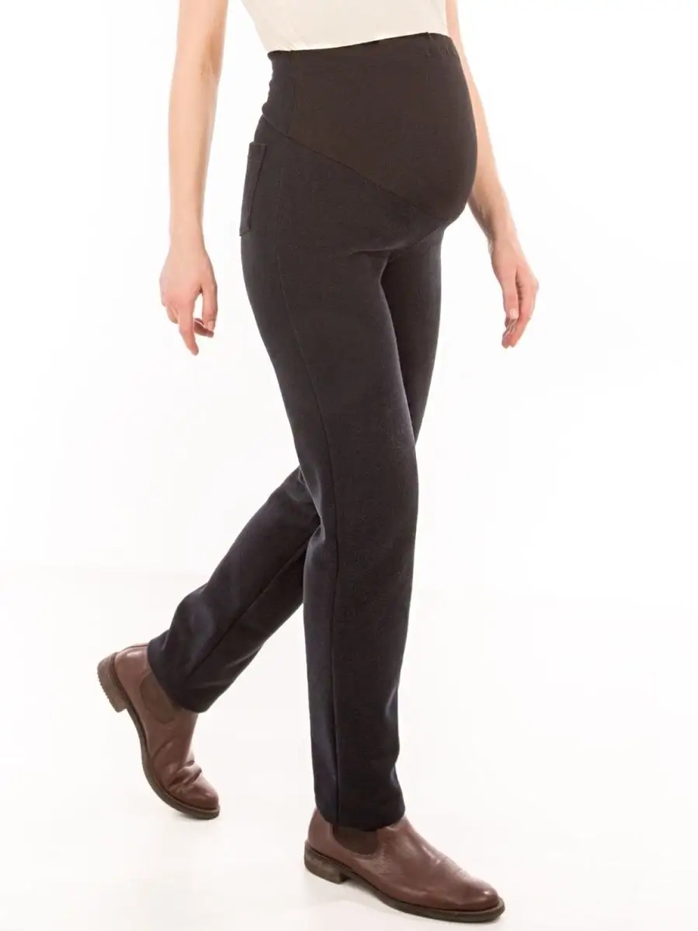 Брюки прямые из твида для беременных синий 3234