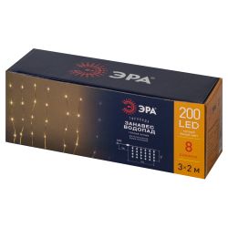 Светодиодная новогодняя гирлянда ЭРА ENIN-200WL занавес водопад теплый белый 3*2 м 200 LED IP20 | Гирлянды